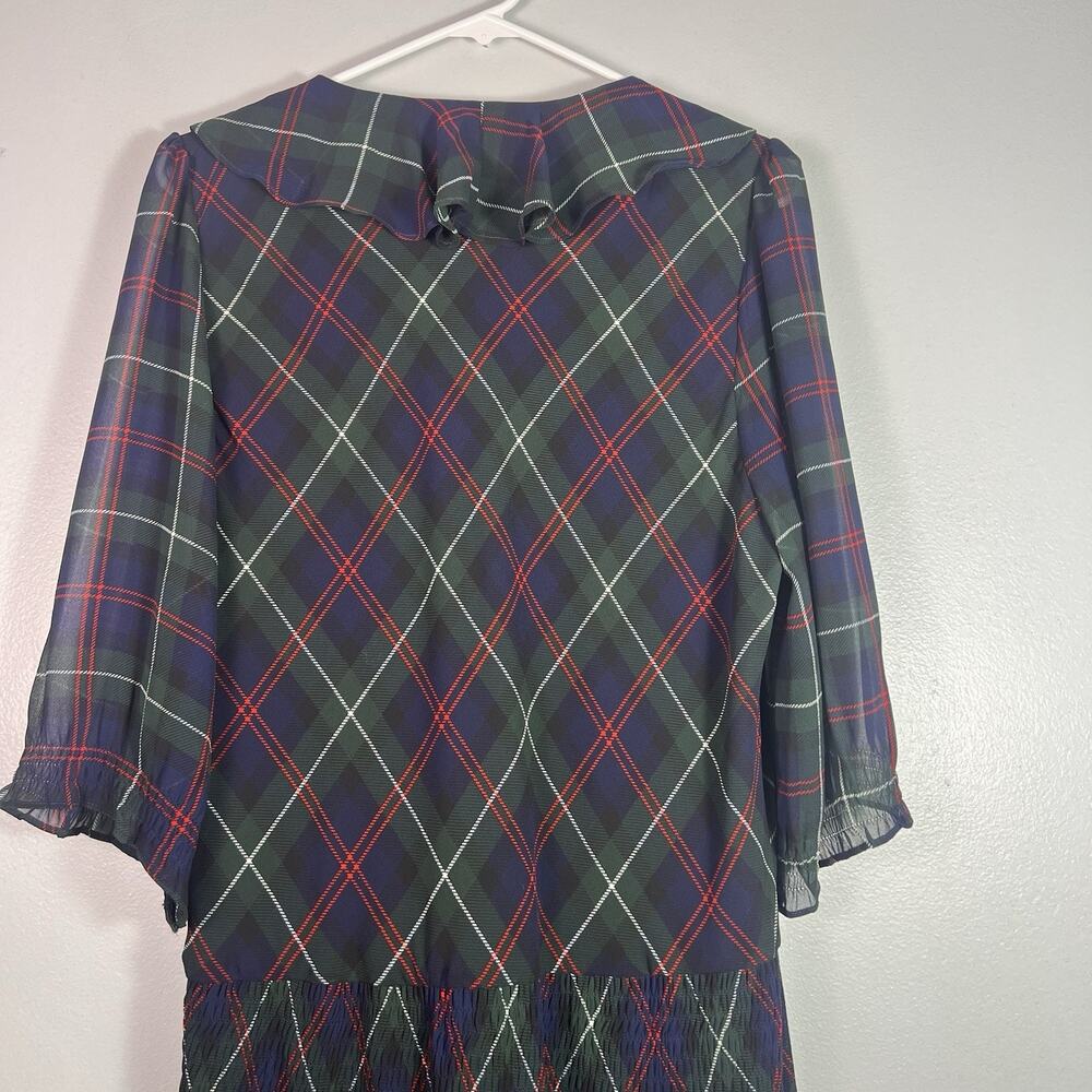 LRL Green Red Plaid Ruffle Midi Georgette Dress Sz XL Holiday Summer Vacation - Picture 10 of 12